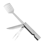 Set 3 in 1 di pinze, coltello e forchetta in acciaio inossidabile, pieghevole e portatile, per barbecue.
