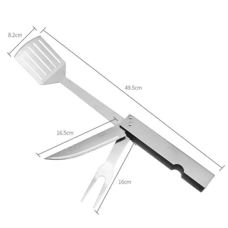 Set 3 in 1 di pinze, coltello e forchetta in acciaio inossidabile, pieghevole e portatile, per barbecue.