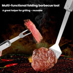 Set 3 in 1 di pinze, coltello e forchetta in acciaio inossidabile, pieghevole e portatile, per barbecue.
