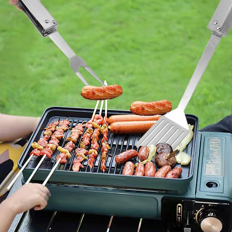 Set 3 in 1 di pinze, coltello e forchetta in acciaio inossidabile, pieghevole e portatile, per barbecue.