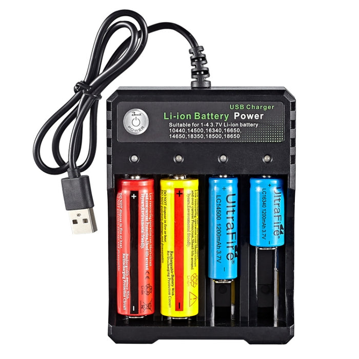 18650 Batteria al litio da 4,2 V Caricatore USB a 4 slot indipendente, 4 Slot USB(Black)