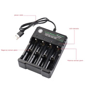 18650 Batteria al litio da 4,2 V Caricatore USB a 4 slot indipendente, 4 Slot USB(Black)