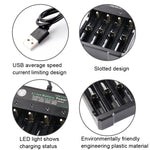 Caricabatterie USB 4 slot per batterie 18650 e simili
