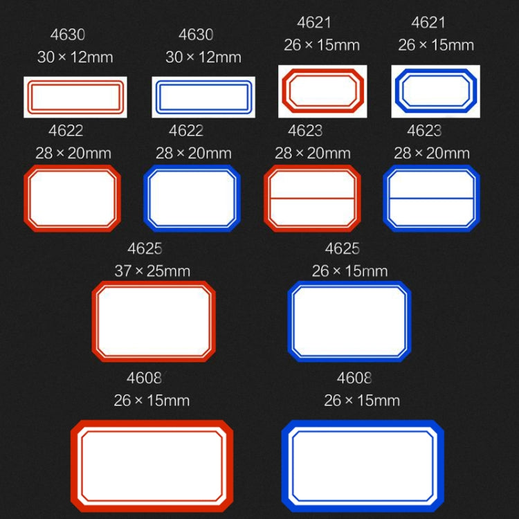 2 buste autoadesive con etichette adesive scritte a mano, 4608 Red 50x28mm, 4608 Blue 50x28mm, 4621 Red 26x15mm, 4621 Blue 26x15mm, 4622 Red 28x20mm, 4622 Blue 28x20mm, 4623 Red 28x20mm, 4623 Blue 28x20mm, 4625 Red 37x25mm, 4625 Blue 37x25mm           ...