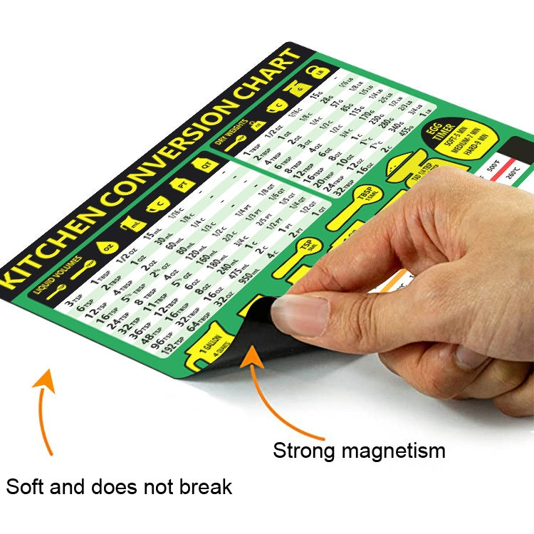 2 PCS Tabella di conversione della ricetta del condimento da cucina Adesivo magnetico impermeabile