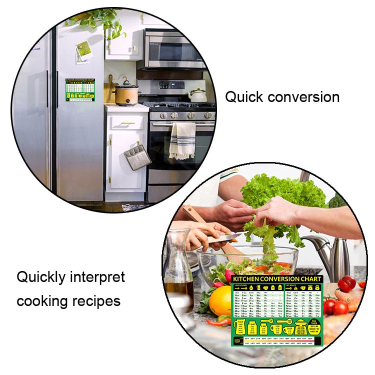 2 PCS Tabella di conversione della ricetta del condimento da cucina Adesivo magnetico impermeabile