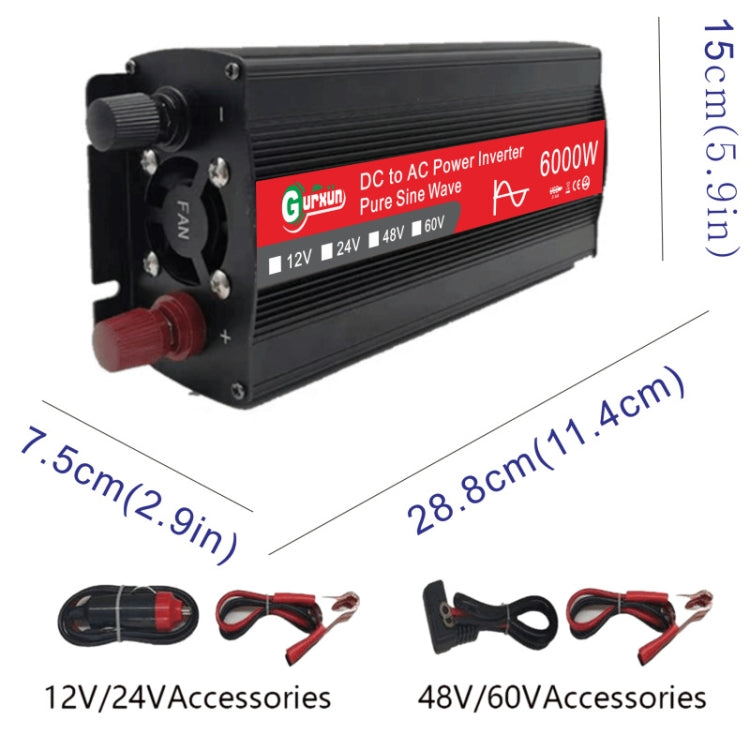 Inverter a onda sinusoidale ad alta potenza Gurxun da 6000 W con display digitale singolo, 6000W 12V-220V, 6000W 24V-220V, 6000W 48V-220V, 6000W 60V-220V