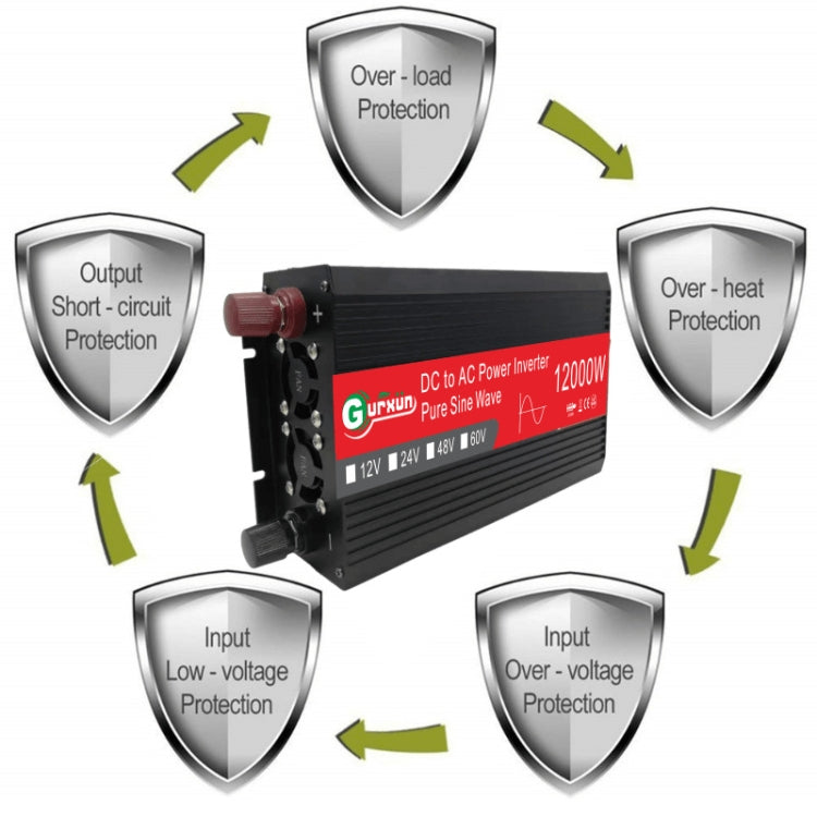 Gurxun Inverter a onda sinusoidale per auto ad alta potenza da 12000 W, 12000W 48V To 220V, 12000W 12V To 220V, 12000W 24V To 220V, 12000W 60V To 220V, 12000W 12V To 110V