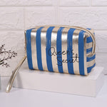 Borsa da toilette cosmetica impermeabile in PU a righe multifunzionale, Blue, Black, Pink, Rose Red, Gold, Silver