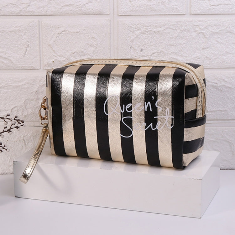 Borsa da toilette cosmetica impermeabile in PU a righe multifunzionale, Blue, Black, Pink, Rose Red, Gold, Silver