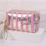 Borsa da toilette cosmetica impermeabile in PU a righe multifunzionale, Blue, Black, Pink, Rose Red, Gold, Silver