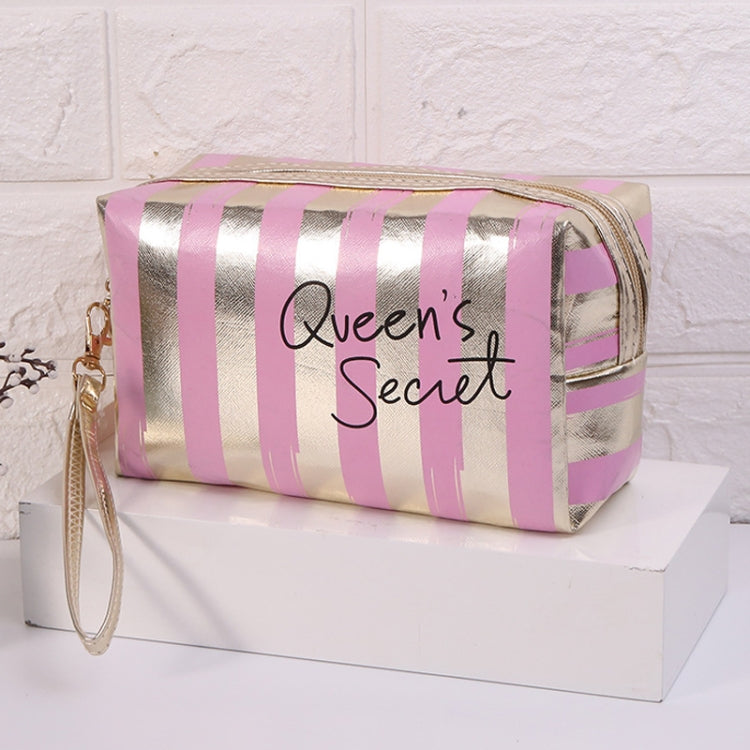 Borsa da toilette cosmetica impermeabile in PU a righe multifunzionale, Blue, Black, Pink, Rose Red, Gold, Silver