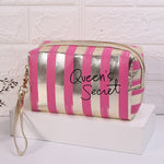 Borsa da toilette cosmetica impermeabile in PU a righe multifunzionale, Blue, Black, Pink, Rose Red, Gold, Silver