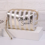 Borsa da toilette cosmetica impermeabile in PU a righe multifunzionale, Blue, Black, Pink, Rose Red, Gold, Silver