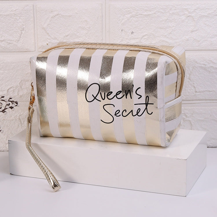 Borsa da toilette cosmetica impermeabile in PU a righe multifunzionale, Blue, Black, Pink, Rose Red, Gold, Silver