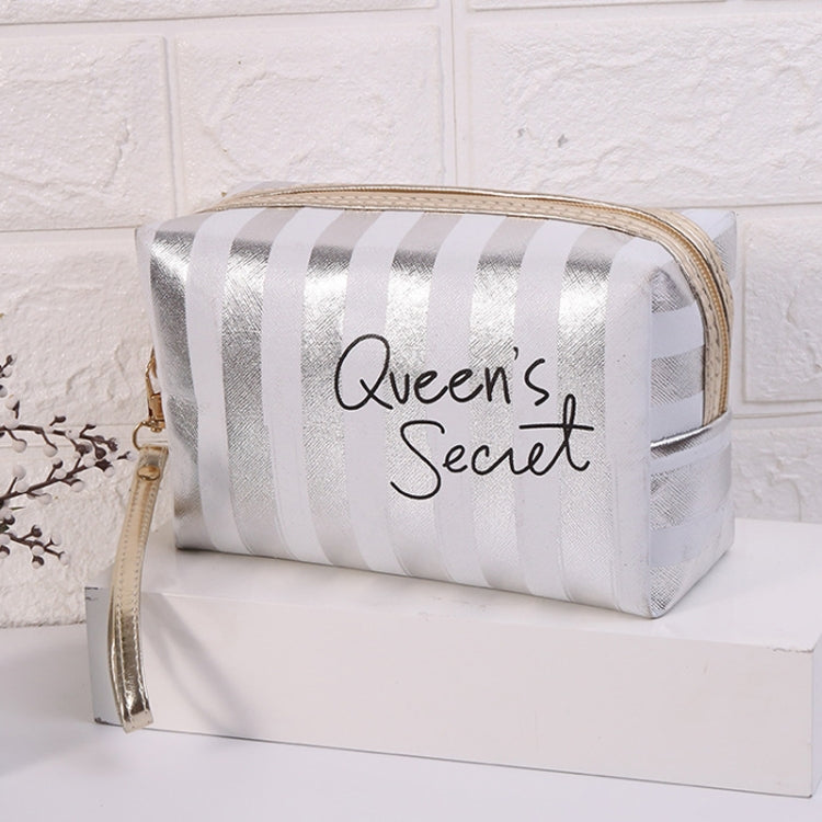 Borsa da toilette cosmetica impermeabile in PU a righe multifunzionale, Blue, Black, Pink, Rose Red, Gold, Silver