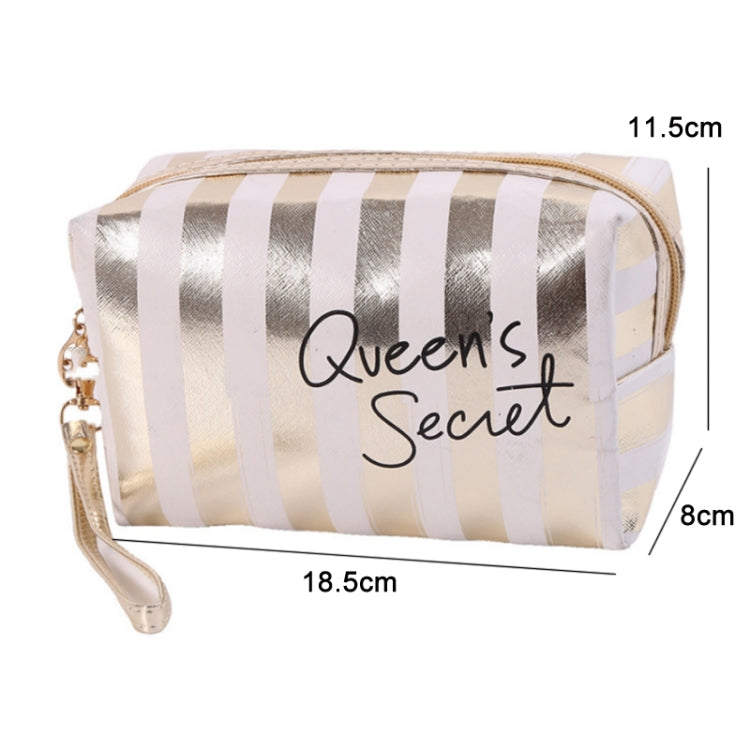Borsa da toilette cosmetica impermeabile in PU a righe multifunzionale, Blue, Black, Pink, Rose Red, Gold, Silver