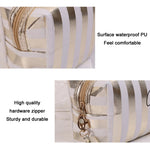 Borsa da toilette cosmetica impermeabile in PU a righe multifunzionale, Blue, Black, Pink, Rose Red, Gold, Silver