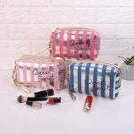 Borsa da toilette cosmetica impermeabile in PU a righe multifunzionale, Blue, Black, Pink, Rose Red, Gold, Silver