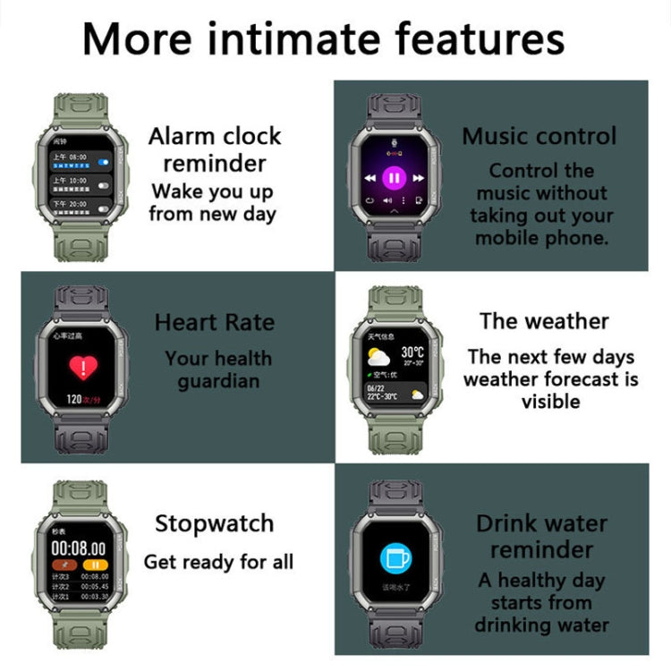 KR06 Orologio da chiamata intelligente per il monitoraggio della pressione sanguigna della frequenza cardiaca da 1,8 pollici, Black, Green