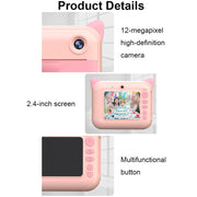 CP01 Schermo HD da 2,4 pollici Fotocamera giocattolo per bambini Stampa termica Polaroid senza scheda di memoria, Blue, Pink