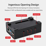 Waveshare 21177 Case in alluminio per guida DIN per Raspberry Pi 4 con ventola di raffreddamento e dissipatori di calore, 21177