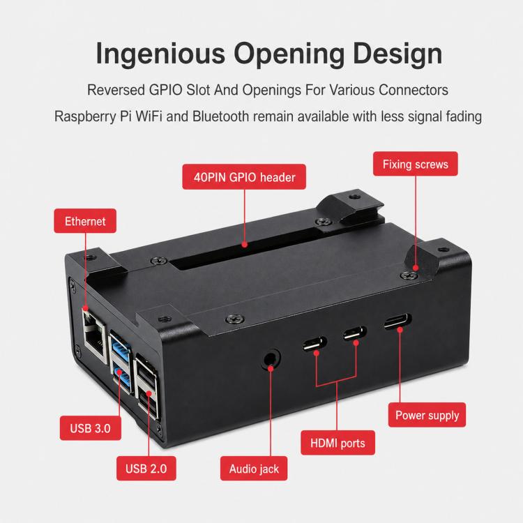 Waveshare 21177 Case in alluminio per guida DIN per Raspberry Pi 4 con ventola di raffreddamento e dissipatori di calore, 21177