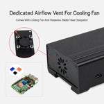 Waveshare 21177 Case in alluminio per guida DIN per Raspberry Pi 4 con ventola di raffreddamento e dissipatori di calore, 21177