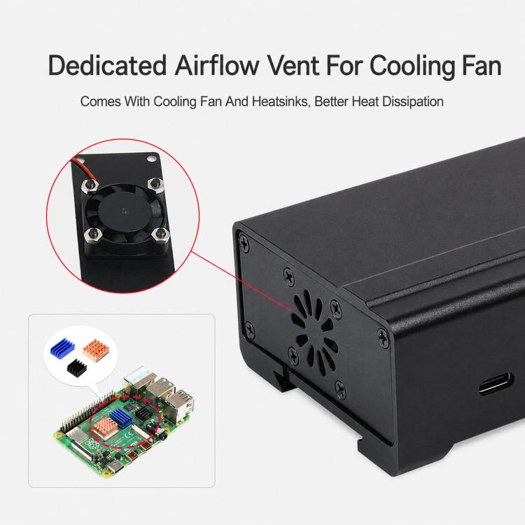 Waveshare 21177 Case in alluminio per guida DIN per Raspberry Pi 4 con ventola di raffreddamento e dissipatori di calore, 21177