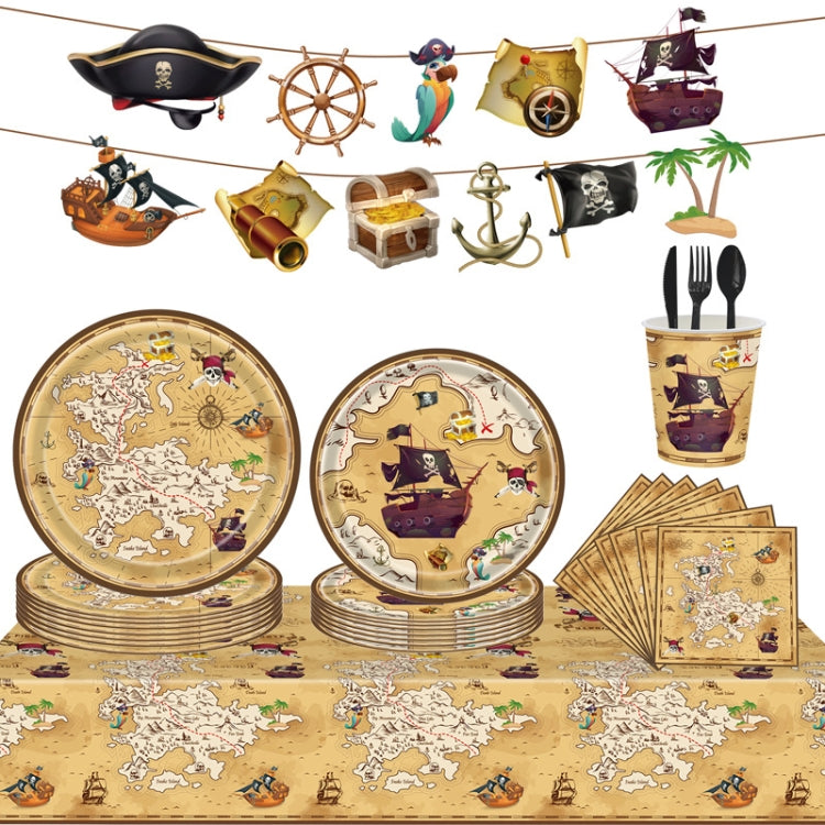 Set di forniture per feste in piatti di carta per tovaglie usa e getta a tema Pirate Treasure Hunt, Pirate Treasure Hunt Themed