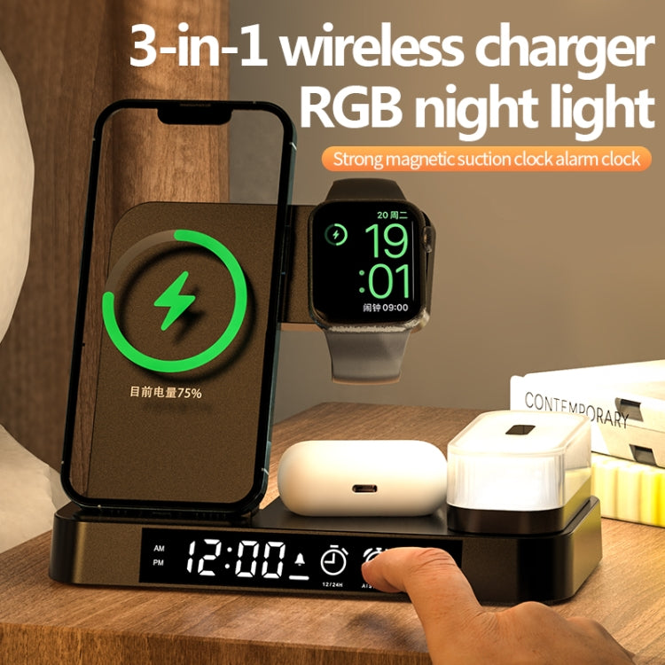 Supporto 3-in-1 con ricarica wireless e sveglia RGB