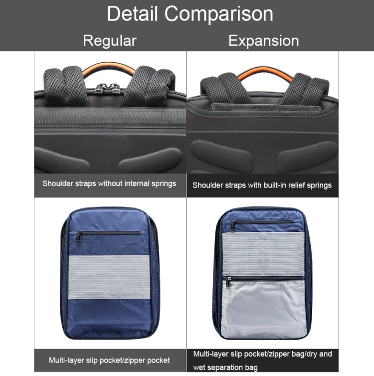 Bopai 61-120621A Zaino per laptop impermeabile da esterno con porta di ricarica USB, specifiche:, Regular Version, Expansion Version