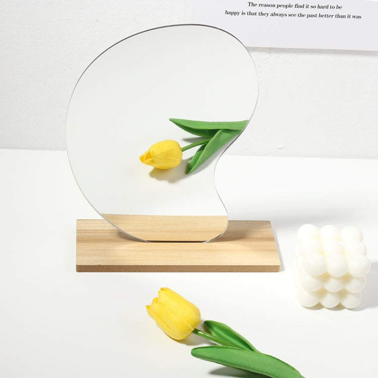 Specchio acrilico irregolare con supporti per foto con base in legno, Water Drip, Cloud, Water Wave, Mountain