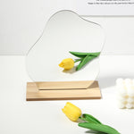 Specchio acrilico irregolare con supporti per foto con base in legno, Water Drip, Cloud, Water Wave, Mountain