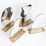 Specchio acrilico irregolare con supporti per foto con base in legno, Water Drip, Cloud, Water Wave, Mountain