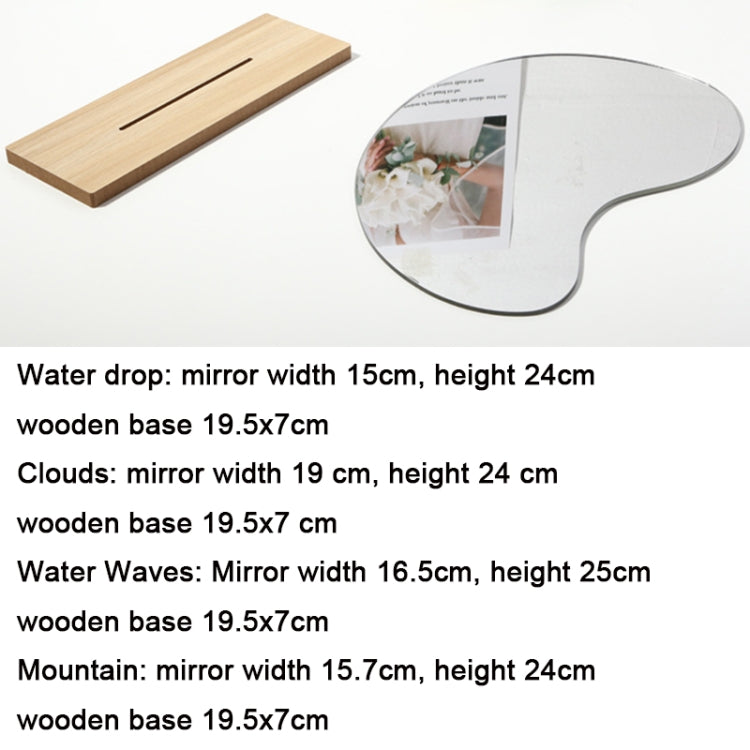 Specchio acrilico irregolare con supporti per foto con base in legno, Water Drip, Cloud, Water Wave, Mountain