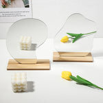 Specchio acrilico irregolare con supporti per foto con base in legno, Water Drip, Cloud, Water Wave, Mountain