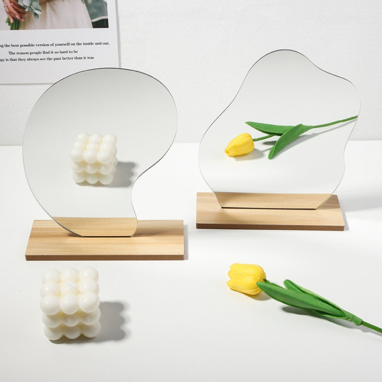 Specchio acrilico irregolare con supporti per foto con base in legno, Water Drip, Cloud, Water Wave, Mountain