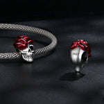 SCC2403 Accessori per bracciali in argento 925 con perle di scheletro di teschio rosa di Halloween, SCC2403