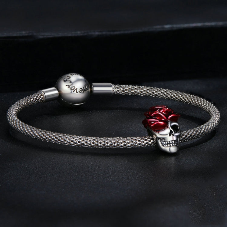 SCC2403 Accessori per bracciali in argento 925 con perle di scheletro di teschio rosa di Halloween, SCC2403