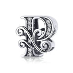BSC030 26 lettere braccialetto fai da te accessori con perline zircone argento perline, stile:, A, B, C, D, E, F, G, H, I, J, K, L, M, N, O, P, Q, R, S, T, U, V, W, X