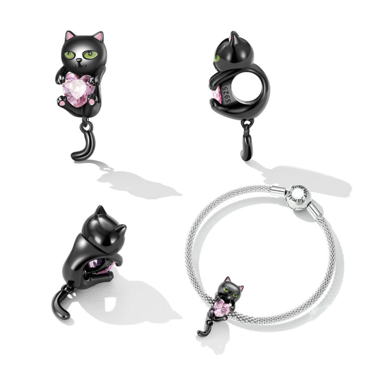 SCC2329 Piccolo gatto nero Bracciale fai da te Accessori per perline in argento S925, SCC2329