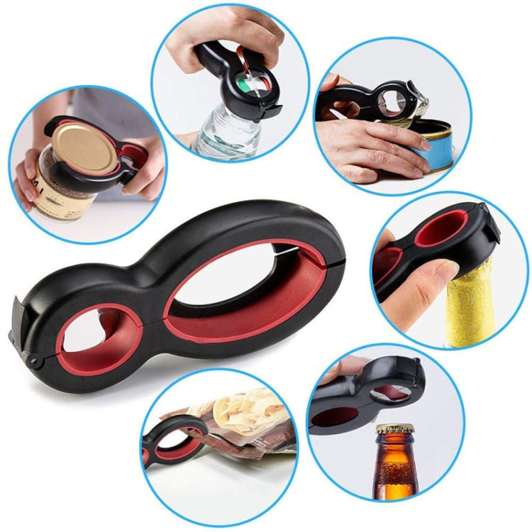 6 in 1 apriscatole semplice apribottiglie in plastica multifunzionale, 6 In 1 Black Red