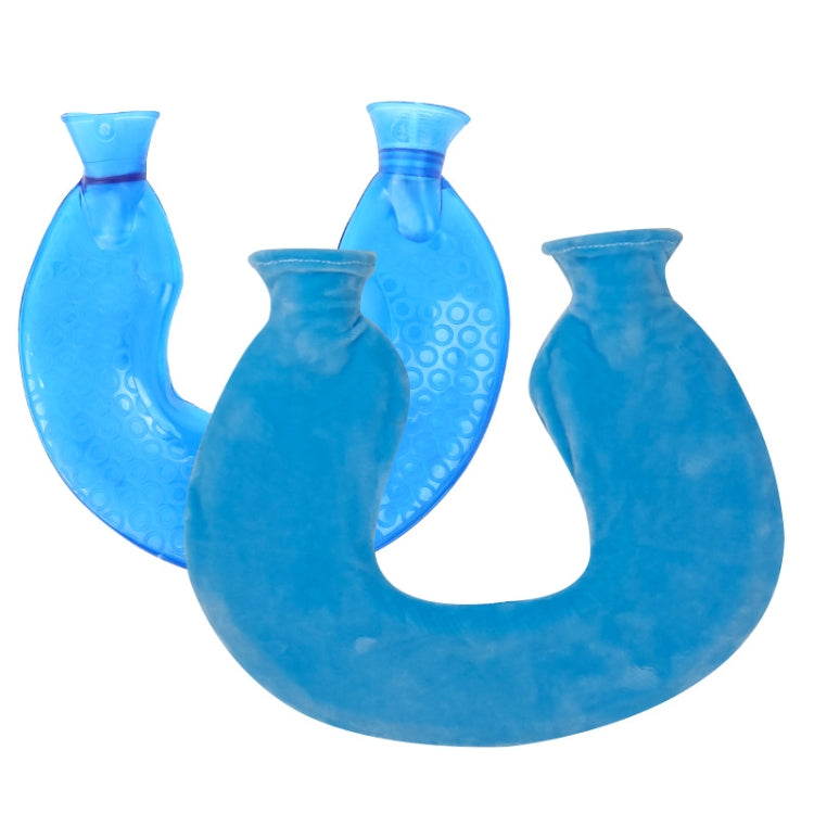 Borsa per acqua calda a prova di esplosione a prova di esplosione della spalla e del collo della compressa calda del PVC a forma di U, Blue + Gray Crystal, Blue + Navy Crystal, Blue + Green Snowflake Knitted, Blue + Gray Knitted, Blue + Cyan Knitted   ...
