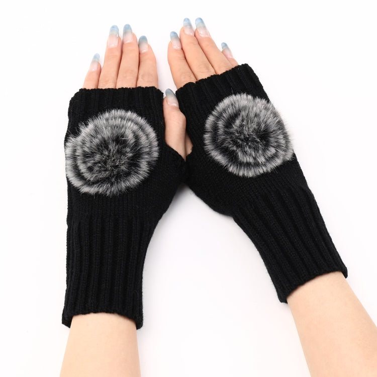 Autunno e inverno donna guanti senza dita palla di pelliccia lana lavorata a maglia maniche calde, Black, White, Dark Gray, Light Grey, Coffee, Wine Red, Khaki, Cream Color