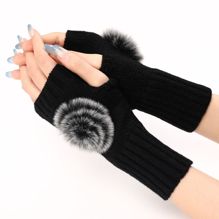 Autunno e inverno donna guanti senza dita palla di pelliccia lana lavorata a maglia maniche calde, Black, White, Dark Gray, Light Grey, Coffee, Wine Red, Khaki, Cream Color