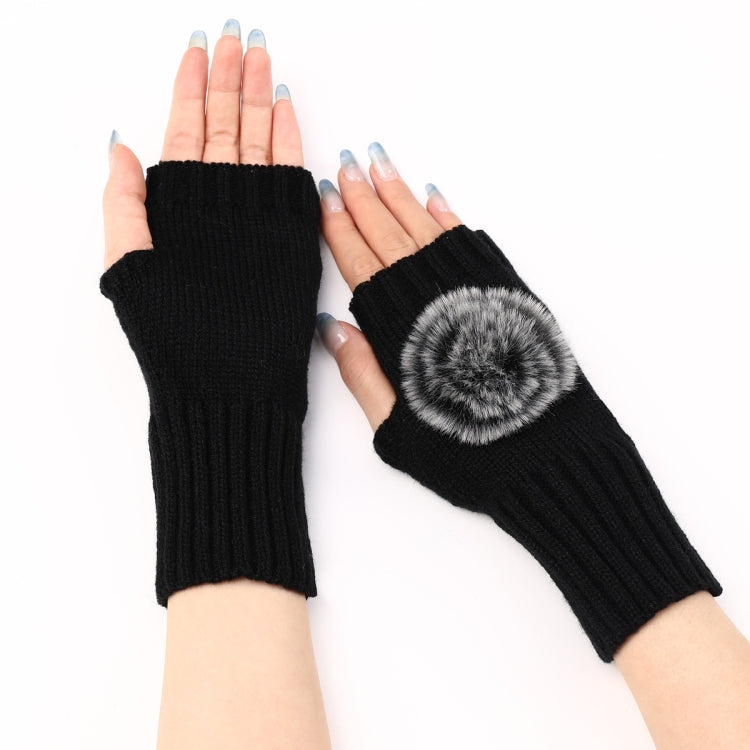 Autunno e inverno donna guanti senza dita palla di pelliccia lana lavorata a maglia maniche calde, Black, White, Dark Gray, Light Grey, Coffee, Wine Red, Khaki, Cream Color