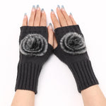 Autunno e inverno donna guanti senza dita palla di pelliccia lana lavorata a maglia maniche calde, Black, White, Dark Gray, Light Grey, Coffee, Wine Red, Khaki, Cream Color