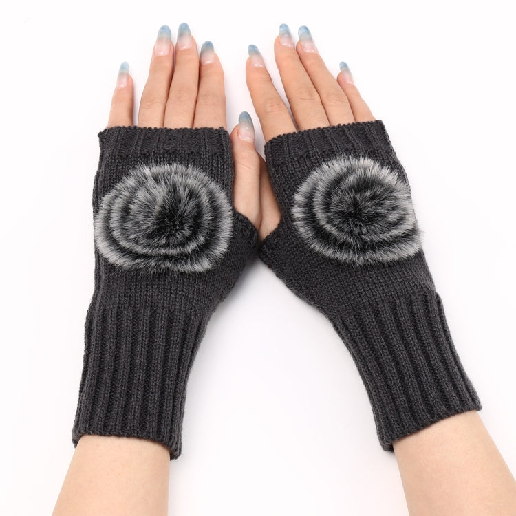 Autunno e inverno donna guanti senza dita palla di pelliccia lana lavorata a maglia maniche calde, Black, White, Dark Gray, Light Grey, Coffee, Wine Red, Khaki, Cream Color