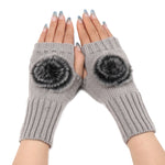 Autunno e inverno donna guanti senza dita palla di pelliccia lana lavorata a maglia maniche calde, Black, White, Dark Gray, Light Grey, Coffee, Wine Red, Khaki, Cream Color